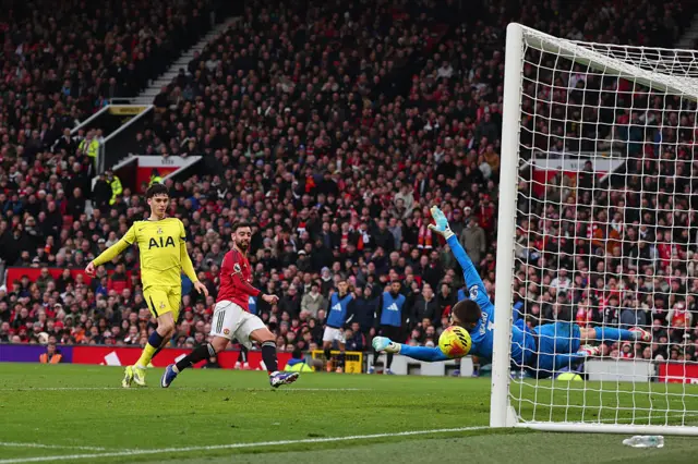 Bruno Fernandes scoring Manchester United's second goal
