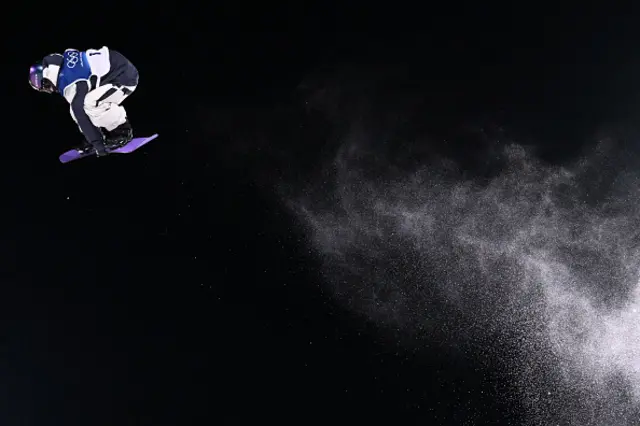 Japan's Taiga Hasegawa competes in the snowboard men's big air final
