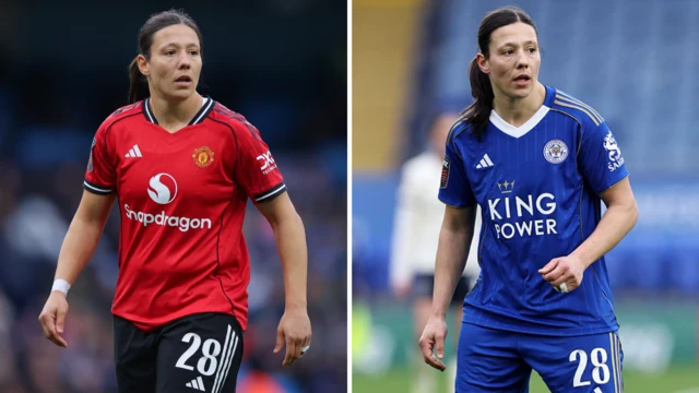 A split image of Rachel Williams for Man Utd and for Leicester City