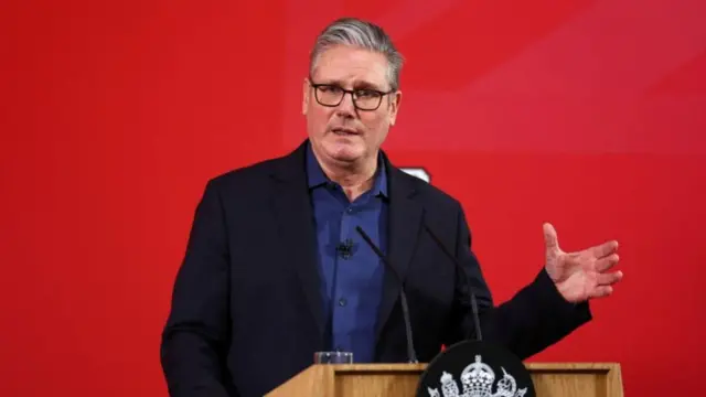 British Prime Minister Keir Starmer delivers a speech at Horntye Park Sports Complex in St Leonards, Britain, February 05, 2026