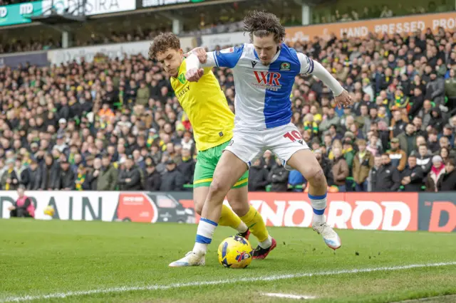 Todd Cantwell Blackburn Rovers and Ben Chrisene of Norwich City