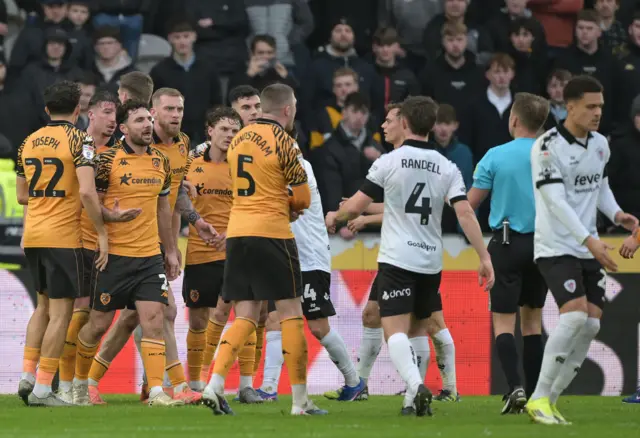 Lewis Coyle of Hull City looks angry after claiming to be fouled scoring an own goal