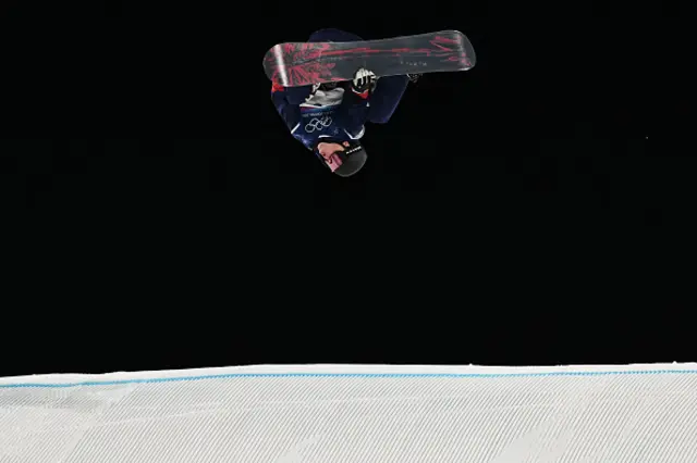 USA's Oliver Martin competes in the snowboard men's big air final run