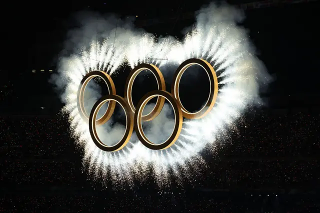 Olympic rings at Winter Olympics 2026 opening ceremony