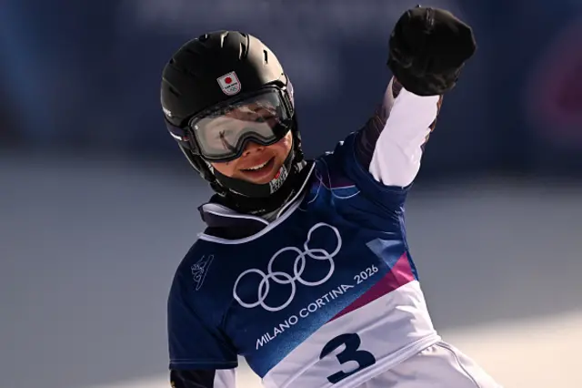 Japan's Tsubaki Miki reacts in the snowboard