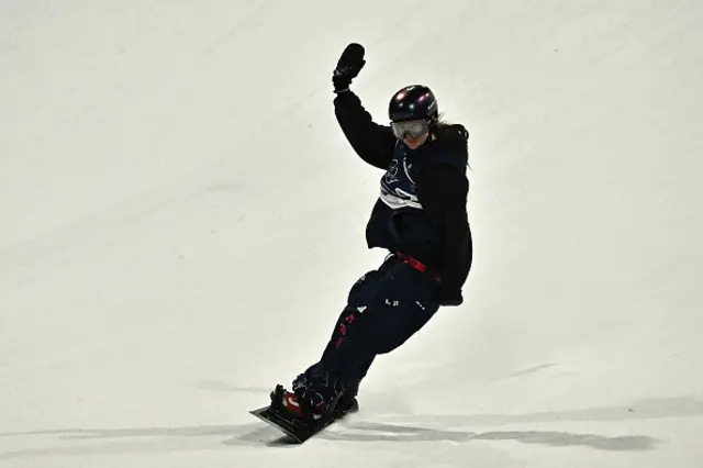 Britain's Mia Brookes competes in the snowboard women's big air qualification