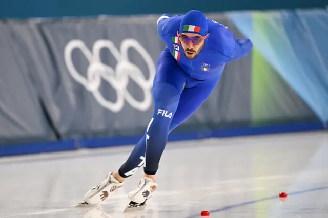 Italy's Davide Ghiotto competes in the speed skating men's 5000m