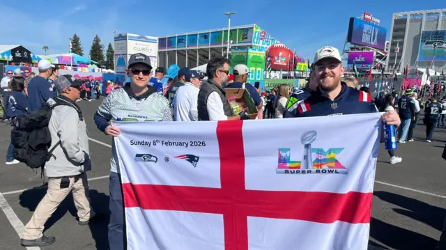English fans outside the stadium at Super Bowl 60