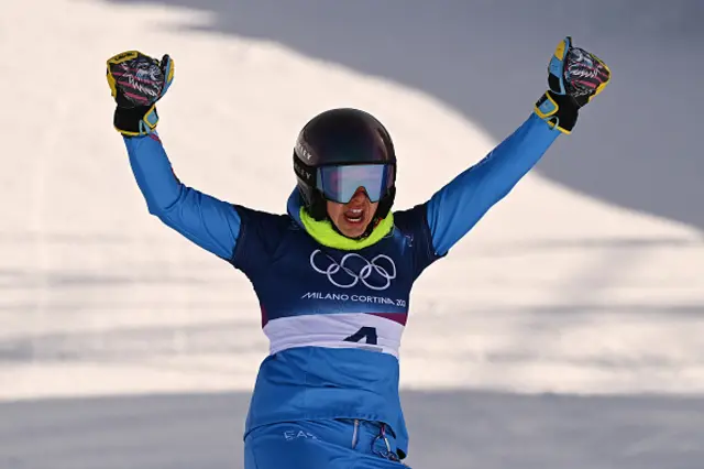 Italy's Lucia Dalmasso reacts in the snowboard women's parallel giant slalom