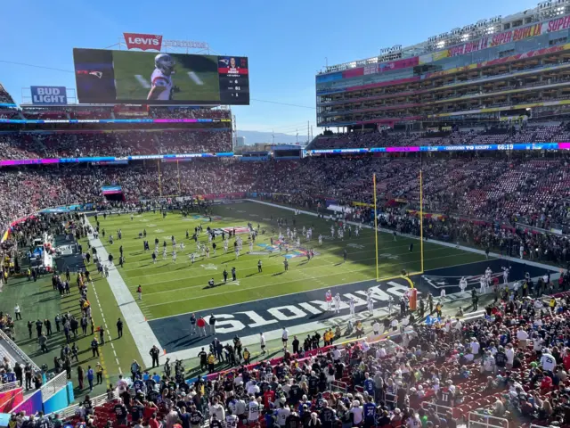 Seattle Seahawks players come onto the field before Super Bowl 60