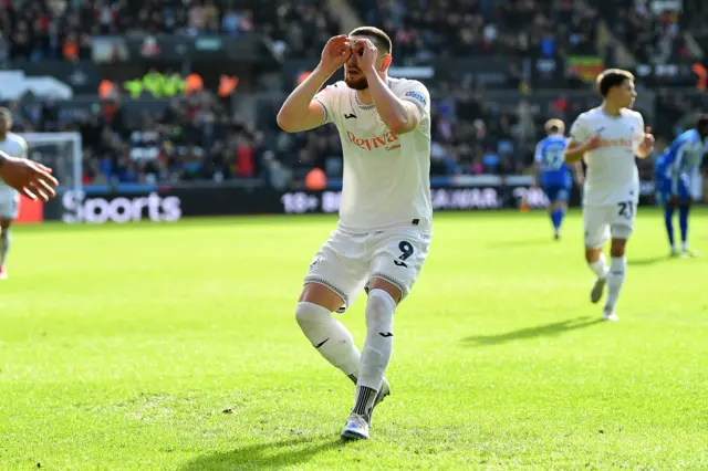 Swansea City striker Zan Vipotnik celebrates