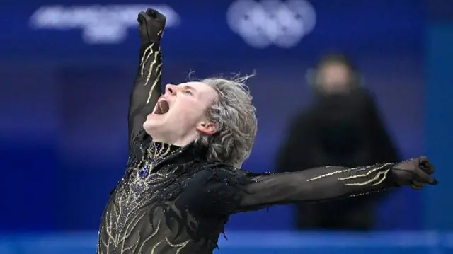 USA's Ilia Malinin compete in the figure skating men's singles free skating team event