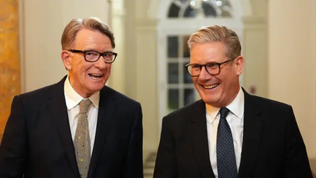 Mandelson and Starmer smile together in February 2025