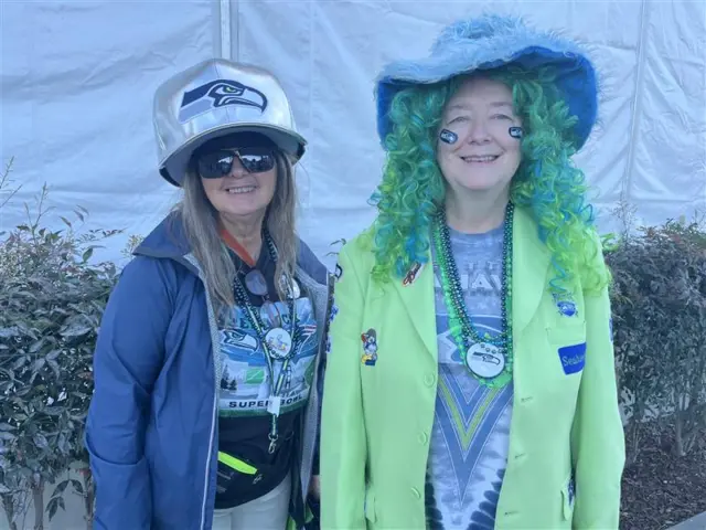 Two Seattle Seahawks fans prior to the Super Bowl