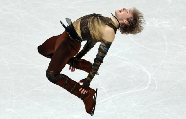 Ilia Malinin of the US performs in the Team Event Men's Single Skating of the Figure Skating