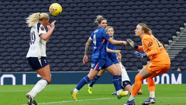 Cathinka Tandberg heads the ball
