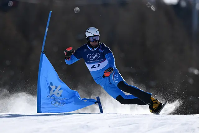 Italy's Roland Fischnaller competes in the snowboard men's parallel giant slalom