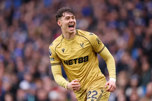 Joergen Strand Larsen of Crystal Palace reacts during the Premier League match between Brighton & Hove Albion and Crystal Palace at Amex Stadium on February 08, 2026 in Brighton, England.