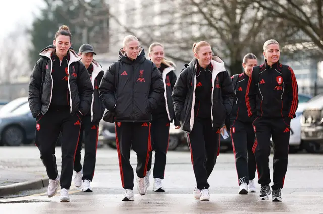 Liverpool players arrive at Villa Park