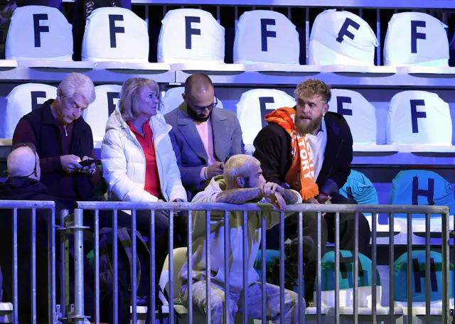 Boxer Jake Paul is seen in the stands during Speed Skating Women's 1000m