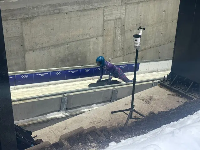 Marcus Wyatt in skeleton training at Cortina sliding Centre