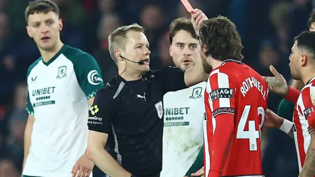 Joe Rothwell shown red card