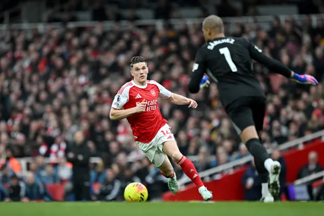 Viktor Gyoekeres of Arsenal looks on as Robert Sanchez