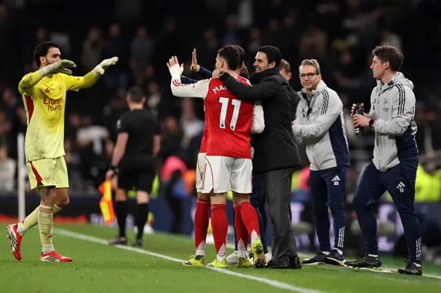Mikel Arteta manager / head coach of Arsenal celebrates