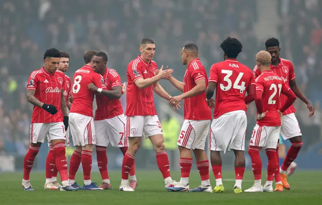 Players of Nottingham Forest prepare for kick off