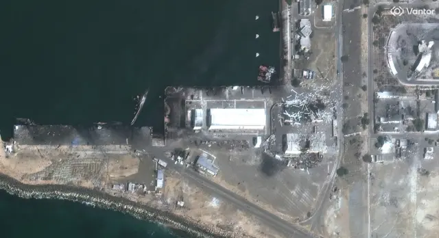 Satellite image shows destroyed and sinking vssels in konarak naval base