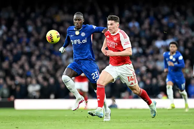 Viktor Gyoekeres of Arsenal battles for possession with Trevoh Chalobah