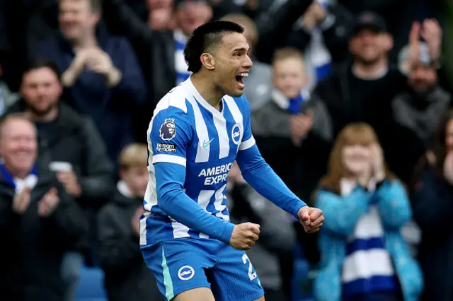 Diego Gomez of Brighton & Hove Albion celebrates
