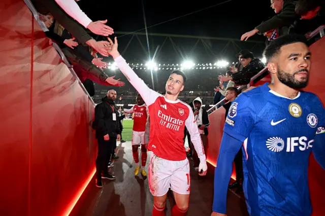Martinelli celebrates as he walks down the tunnel
