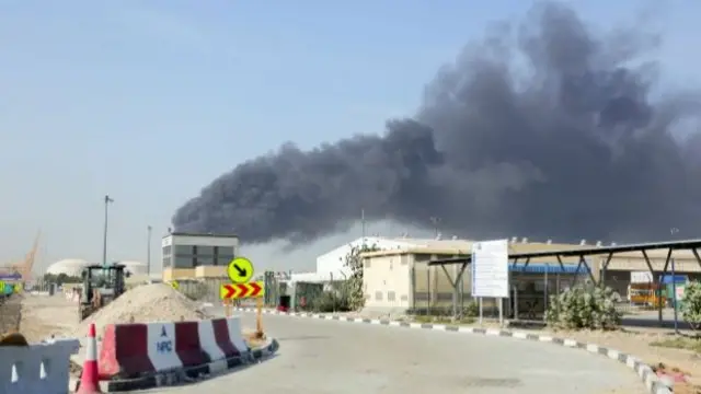 Smoke billows from Jebel Ali port in Dubai on 1 March after an Iranian attack