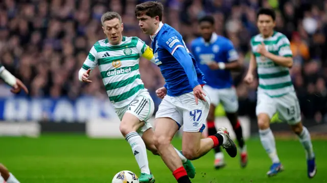 Mikey Moore playing for Rangers against Celtic