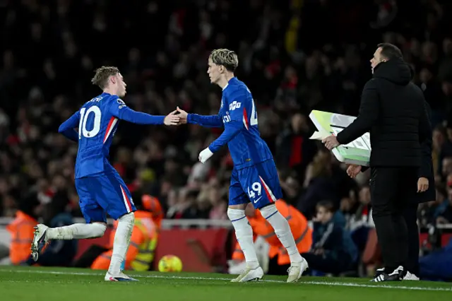 Alejandro Garnacho of Chelsea enters the pitch to replace Cole Palmer