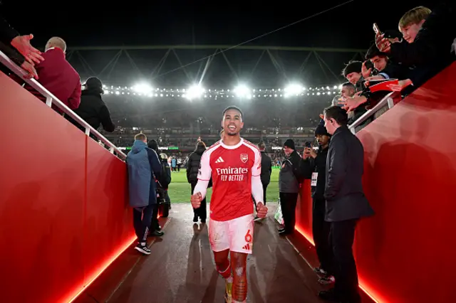 Gabriel celebrates as he walks down the tunnel