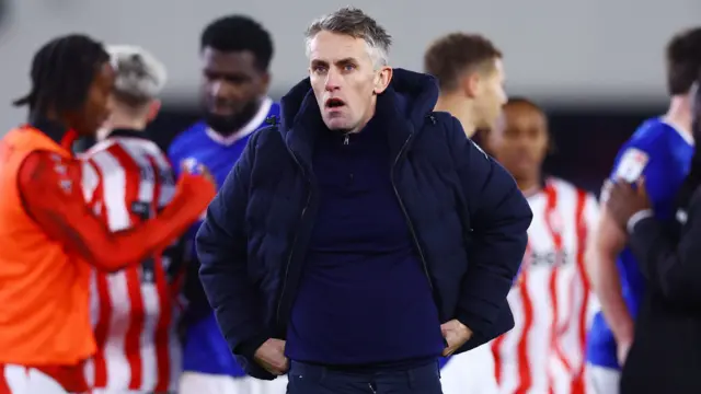 Ipswich boss Kieran McKenna looks frustrated at full-time