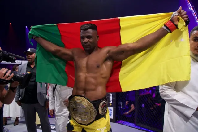 Francis Ngannou after beating Renan Ferreira in 2024
