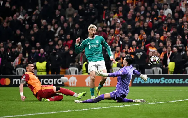 Hugo Ekitike has a shot saved