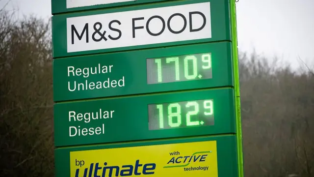 Petrol prices at Winchester Services on the M3 on Monday