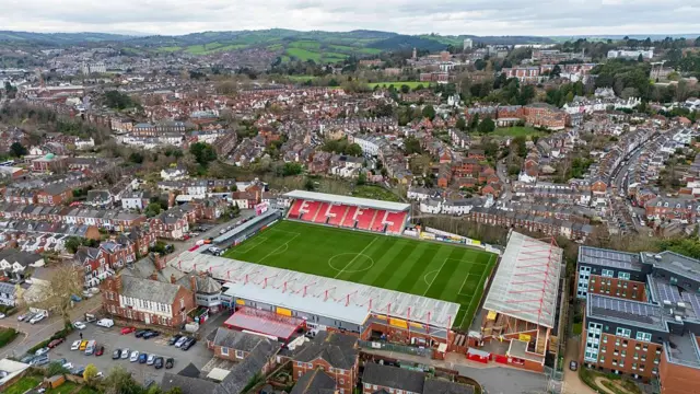 An aerial view of Exeter's St James Park stadium