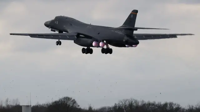 A USAF B-1 bomber takes off from RAF Fairford