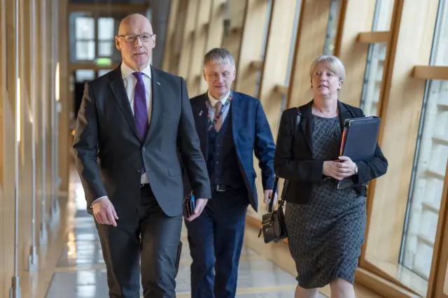 Finance Secretary Shona Robison with First Minister John Swinney (left) and Ivan McKee