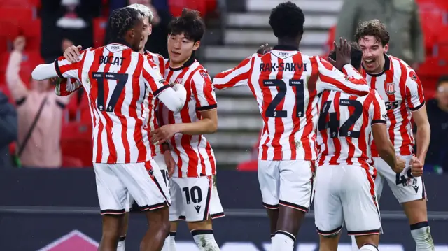 Stoke celebrate scoring
