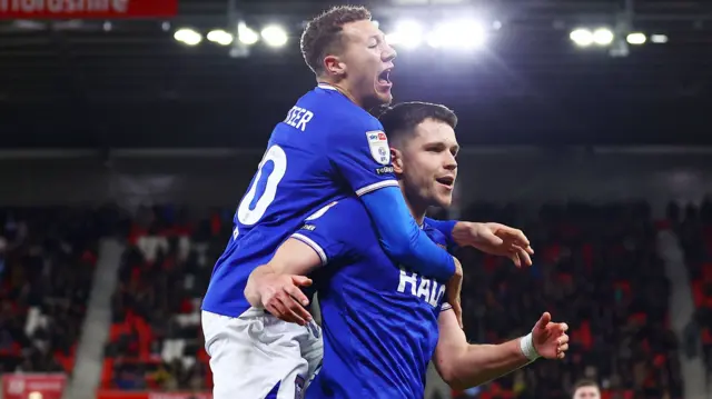 Ipswich celebrate scoring third goal