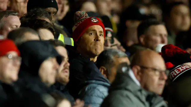 Ryan Reynolds in the Wrexham crowd