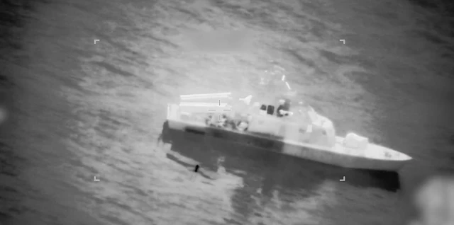 A still image of what US Central Command says is an Iranian vessel targeted by US forces.