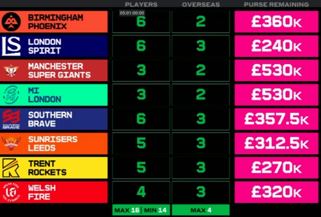 Hundred Auction - Purse remaining graphic