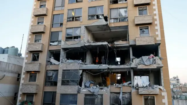 An apartment building in central Beirut damaged by an Israeli strike.
